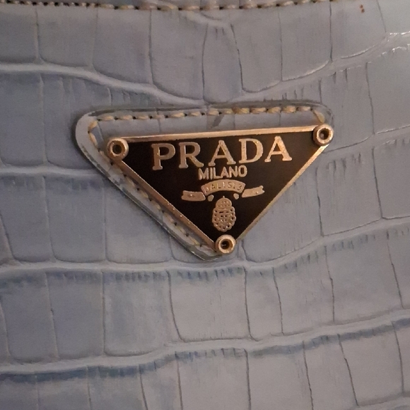 Prada Light Blue Croc-Embossed Shoulder Bag - Picture 2 of 10